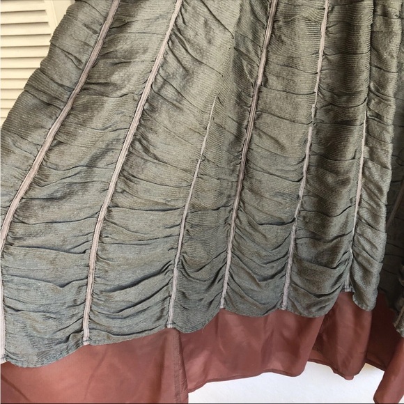 Shack Inc. dress Steampunk Lagenlook Silk Olive Green Large Vintage peasant - Picture 2 of 7